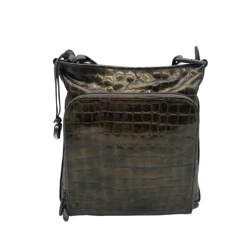 Brighton Dark Green Croc Embossed Leather Sonny Shoulder Bag